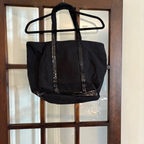 Vanessa Bruno Black Canvas Zipped Cabo Canvas Tote with Sequins - Picture 3 of 9